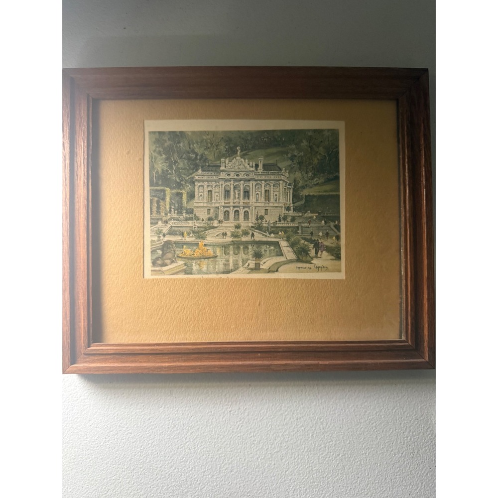 Maurice Legendre Vintage Lithograph Print Framed Palace Garden Landscape Art